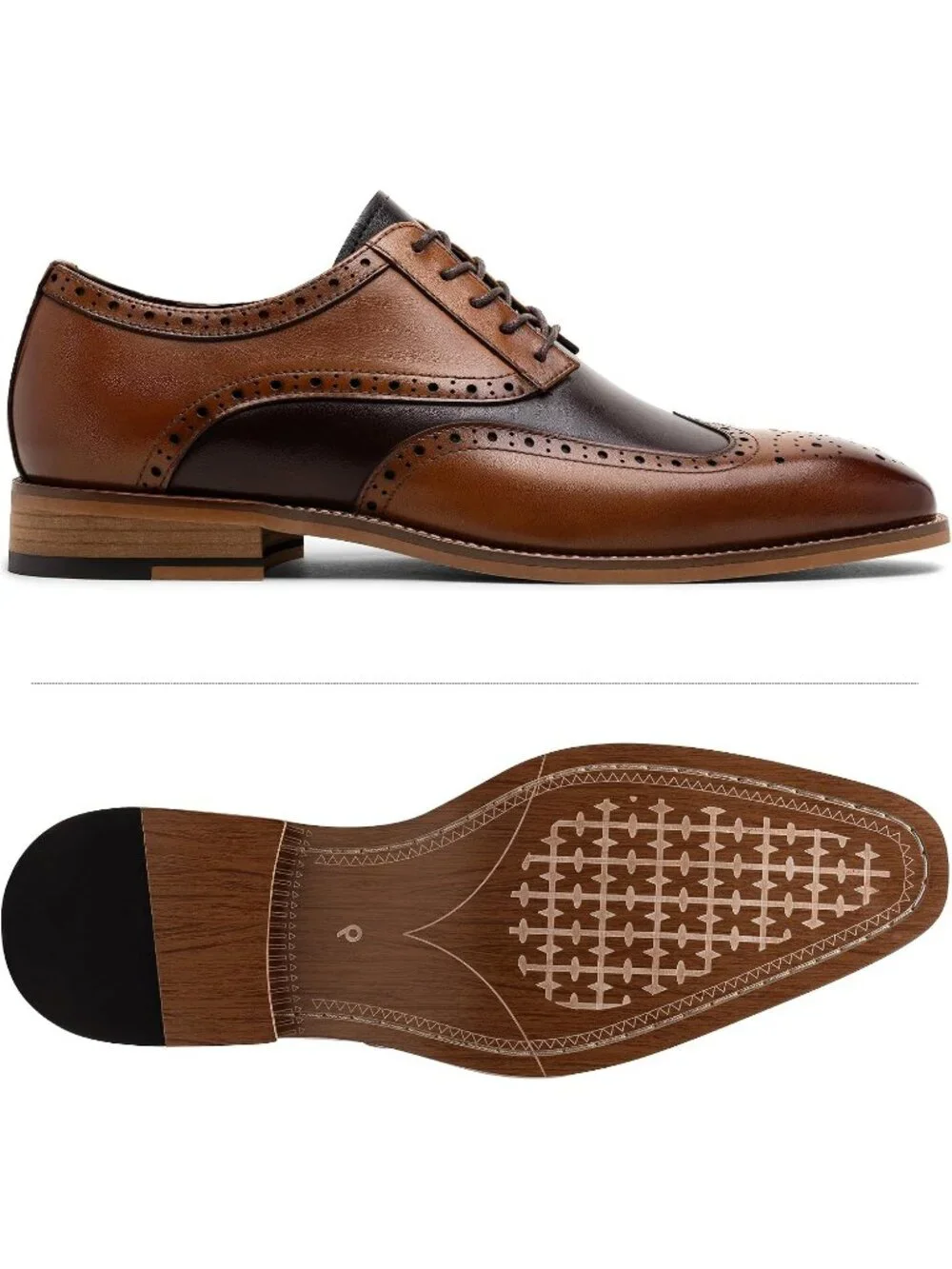 Men's Block Brown Lace LaTeX Insoles Classic Oxford Business Formal Dress Shoes